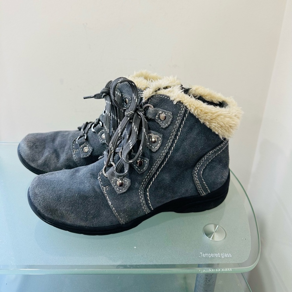 Earth Orgins Leather Ankle Boots Womens‎ Size 6,5 gray grey booties